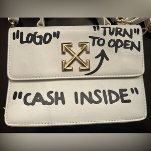 Off-White Crossbody Bag with Gold Accents